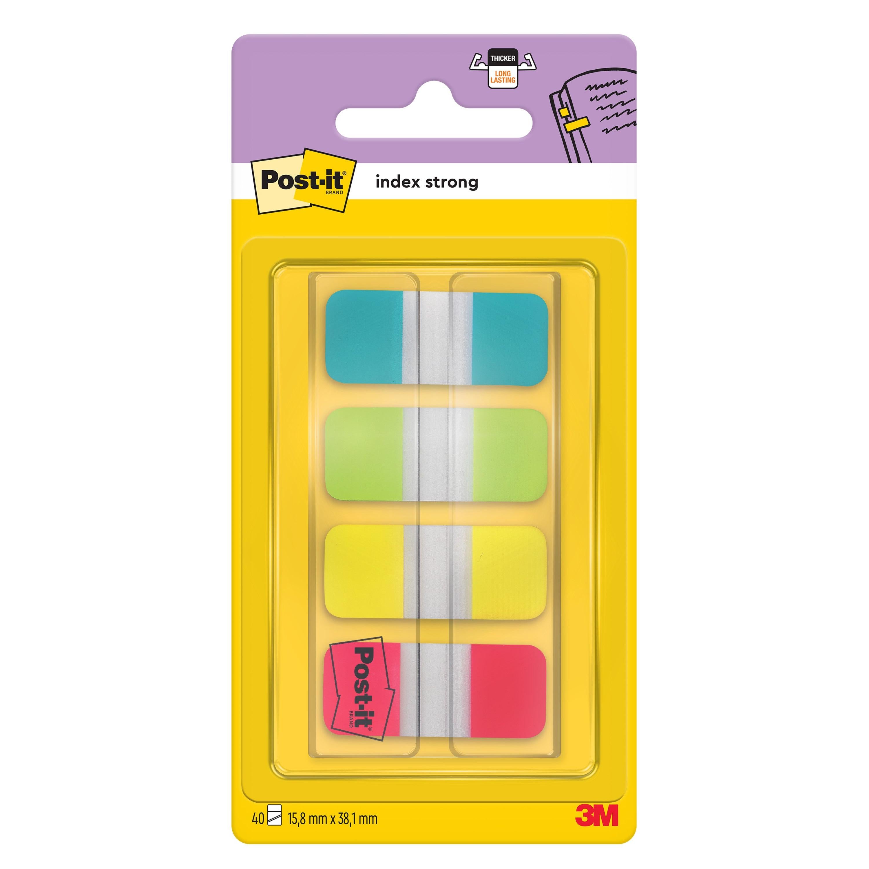 Post-it® Index Strong Ablagetabs, Mini, Gelb, Rot, Blau und Grün, 15.8 mm x 38.1 mm, 40 Haftstreifen/Spender, 1 Spender/Packung | 1 Stück-zoom-1
