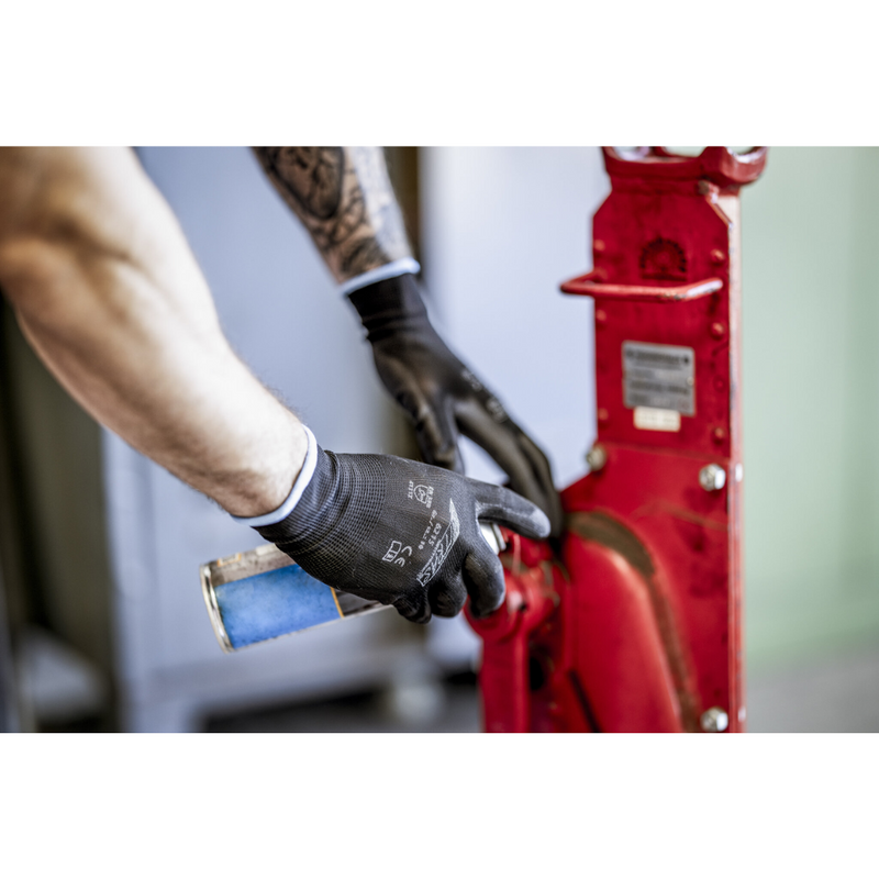 NITRAS Nylonhandschuhe, schwarz, PU-beschichtet, teilbeschichtet-zoom-