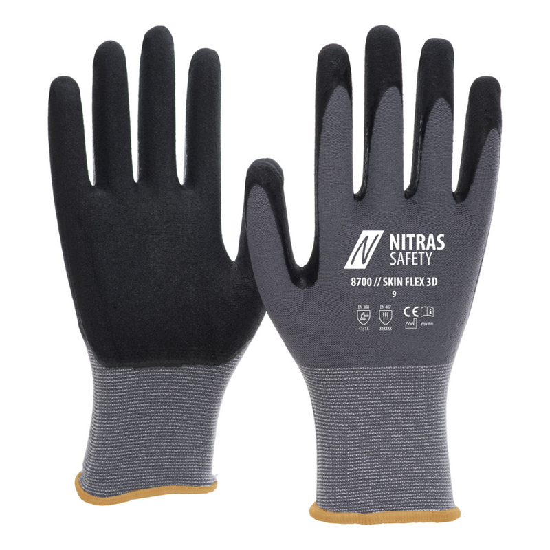 NITRAS SKIN FLEX Strickhandschuhe, Spezial-Stretch-Strick, grau, teilbeschichtet-zoom-