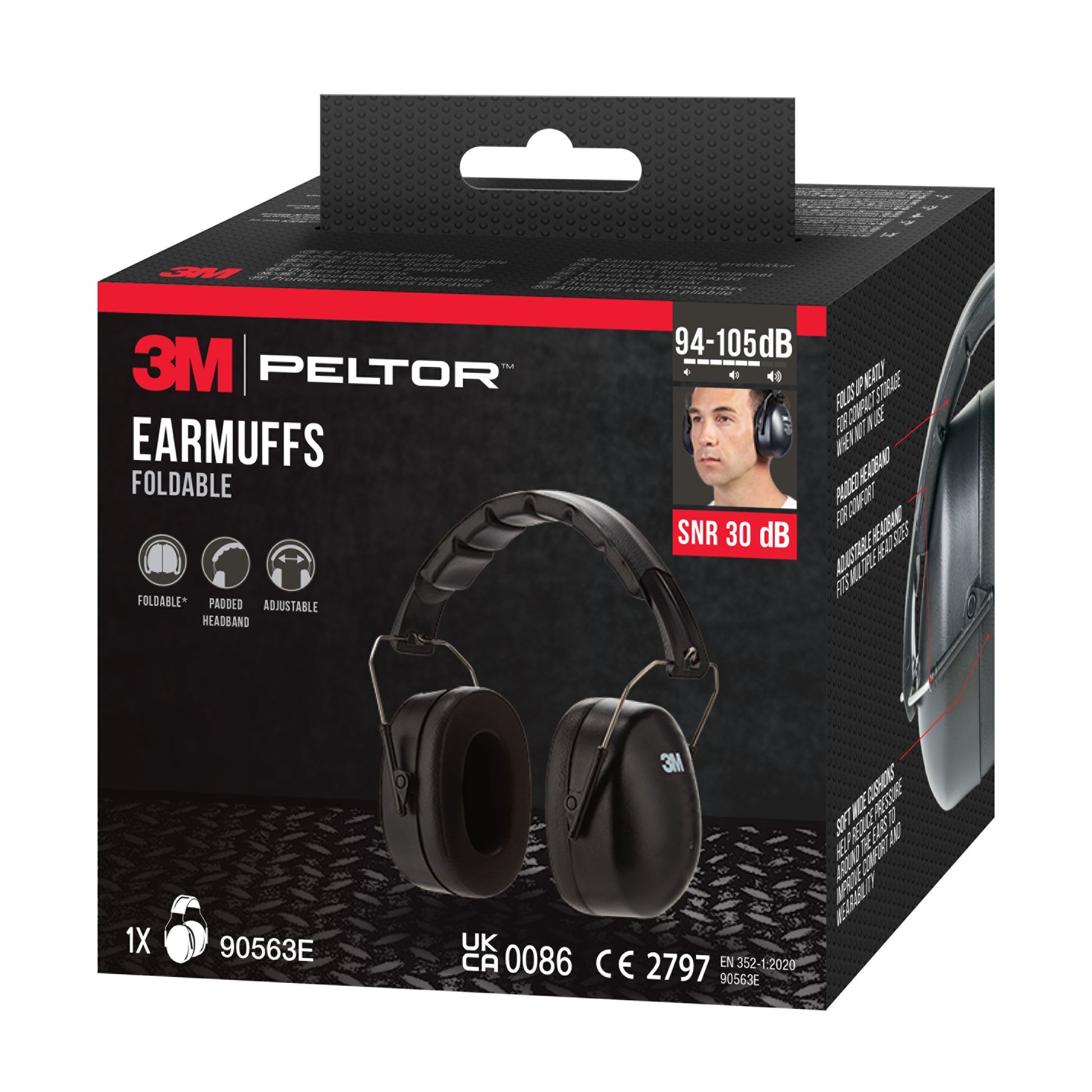 3M™ Kapselgehörschützer mit faltbarem Kopfbügel 90563E, SNR-Wert 30 dB, Schwarz | Packung (1 Stück)-7