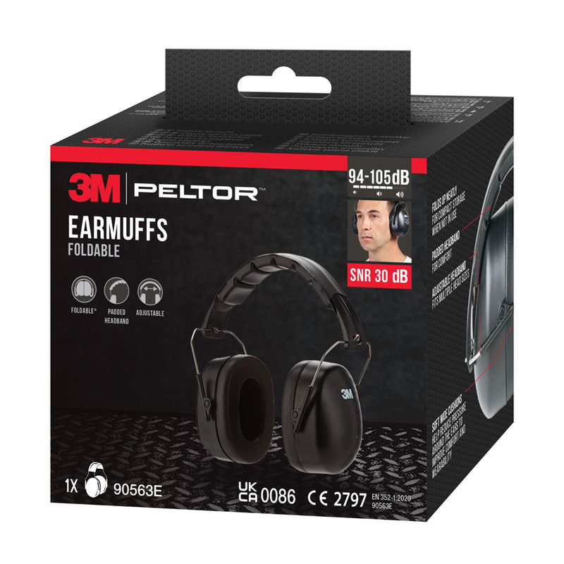 3M™ Kapselgehörschützer mit faltbarem Kopfbügel 90563E, SNR-Wert 30 dB, Schwarz | Packung (1 Stück)-zoom-