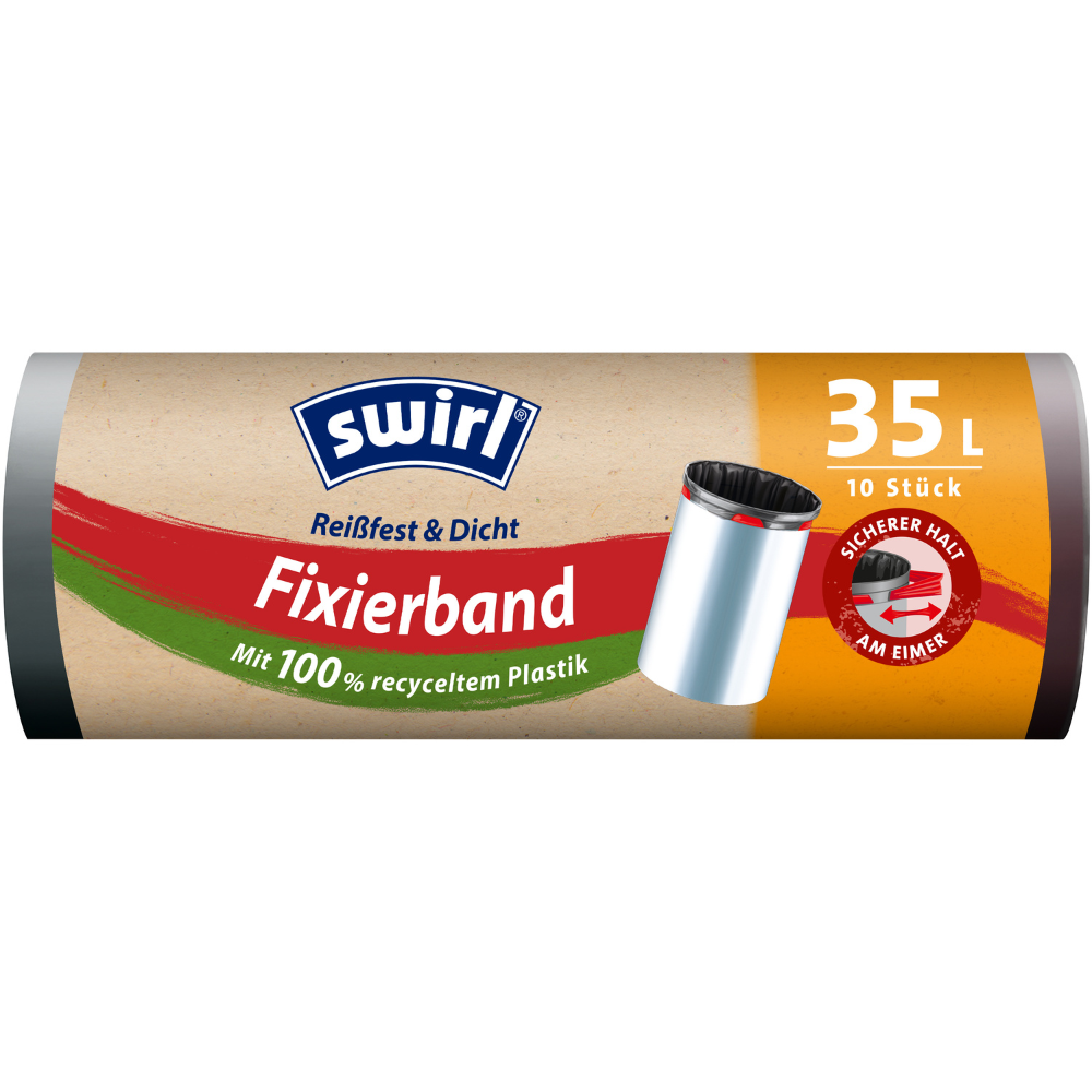 Swirl Fixierband-Müllbeutel 35 l Reißfest & Dicht | Rolle (10 Beutel)-1