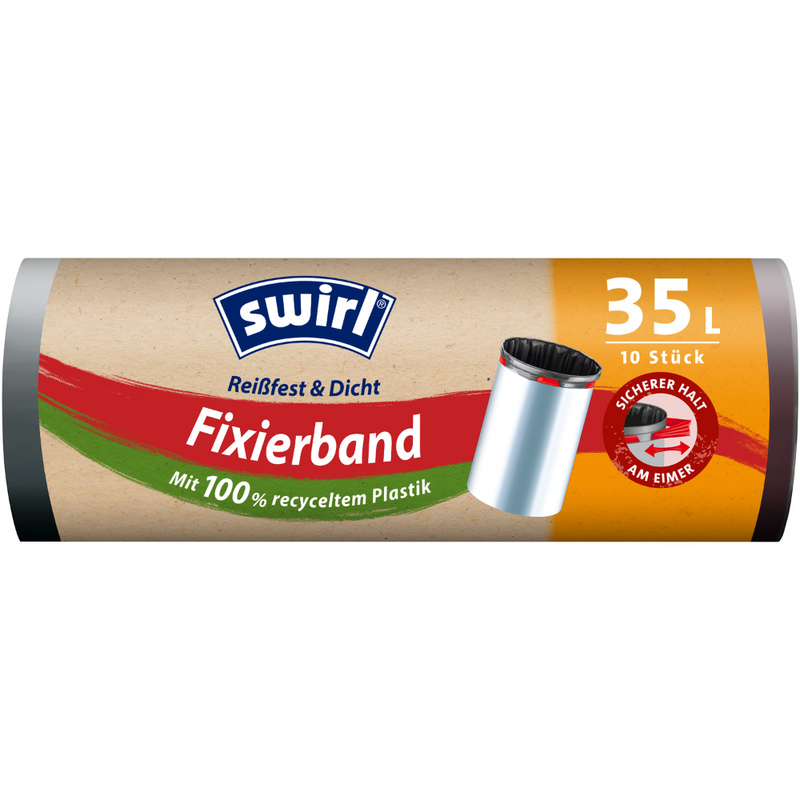 Swirl Fixierband-Müllbeutel 35 l Reißfest & Dicht | Rolle (10 Beutel)-zoom-