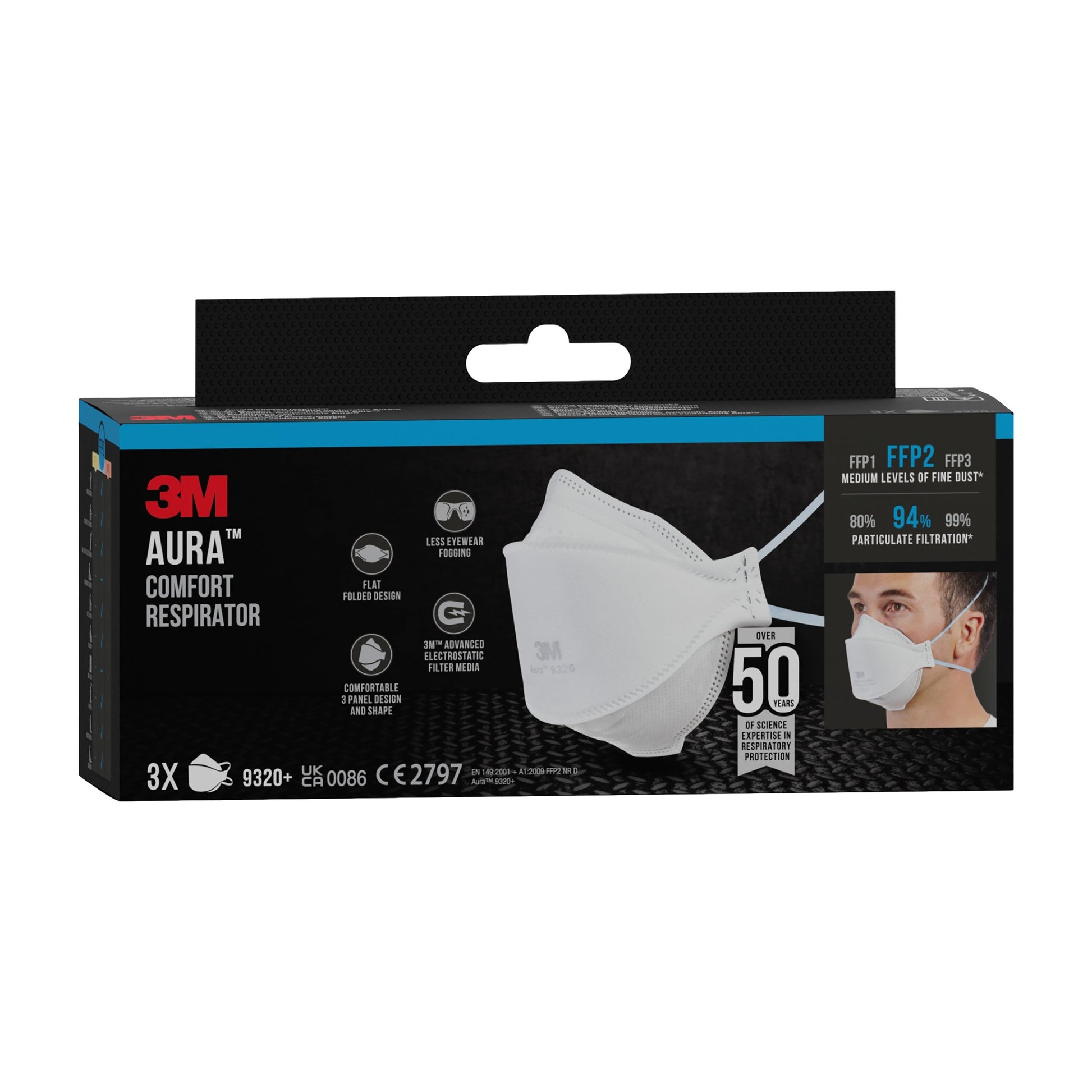 3M™ Aura™ Komfort-Partikelmaske 9320+, FFP2, ohne Ventil, 3er Packung | Packung (1 Stück)-8
