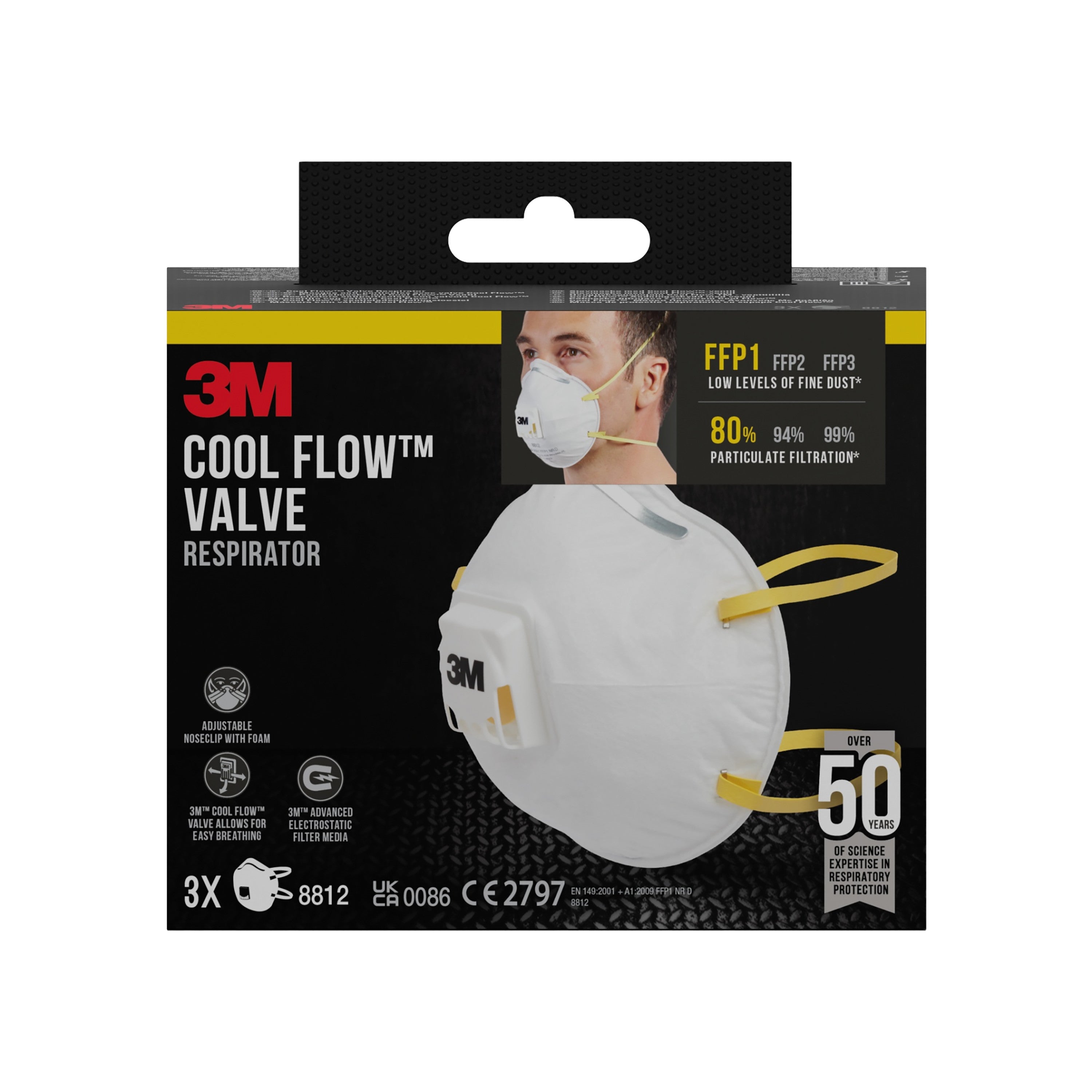3M™ Cool Flow™ Partikelmaske 8812, FFP1, mit Ventil, 3er-Pack | Packung (1 Stück)