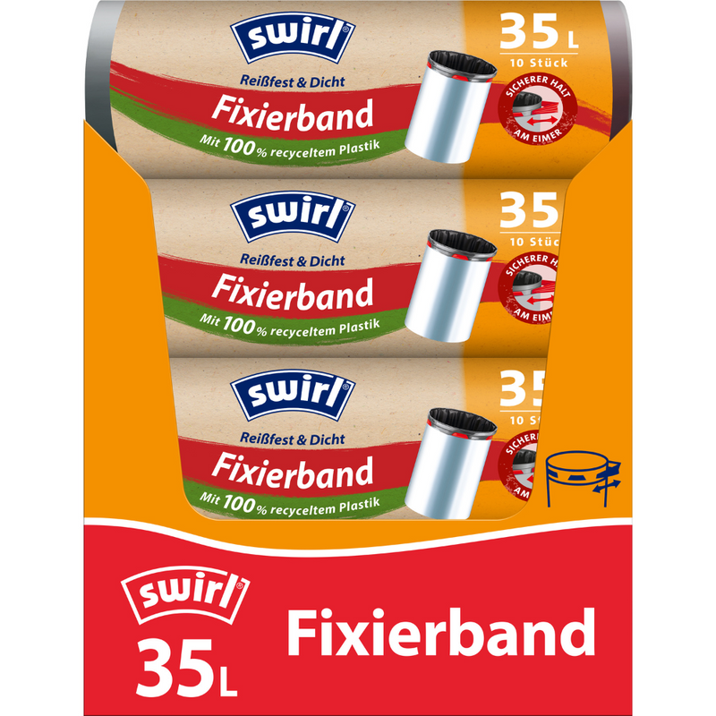 Swirl Fixierband-Müllbeutel 35 l Reißfest & Dicht | Rolle (10 Beutel)-zoom-