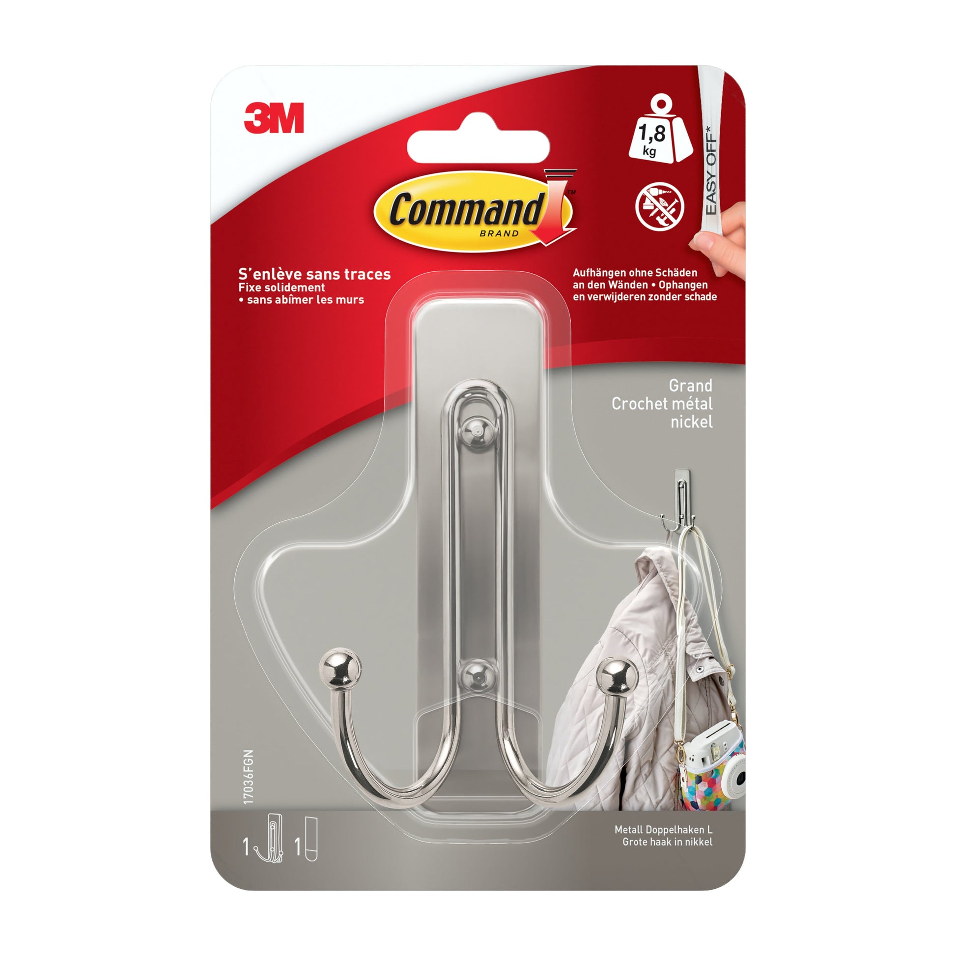 Großer Command™ Doppelhaken in gebürstetem Nickel, 17036, 1 Haken, 1 Strip | Packung (1 Stück)-10