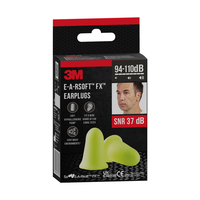 3M™ Gehörschutzstöpsel E-A-Rsoft™ FX™, weicher Polyurethanschaum, SNR-Wert 37 dB, Gelb, 5 Paar/Packung | Packung (1 Stück)-zoom-