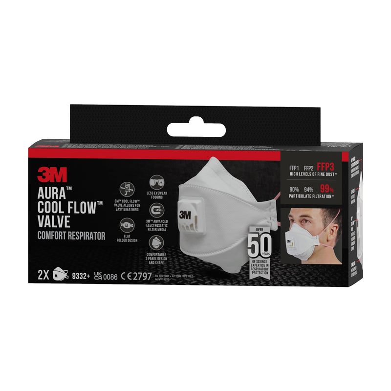 3M™ Aura™ Comfort Cool Flow™ Partikelmaske 9332+, FFP3, mit Ventil-zoom-