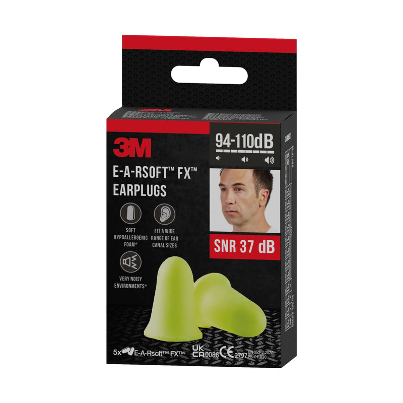 3M™ Gehörschutzstöpsel E-A-Rsoft™ FX™, weicher Polyurethanschaum, SNR-Wert 37 dB, Gelb, 5 Paar/Packung | Packung (1 Stück)-zoom-