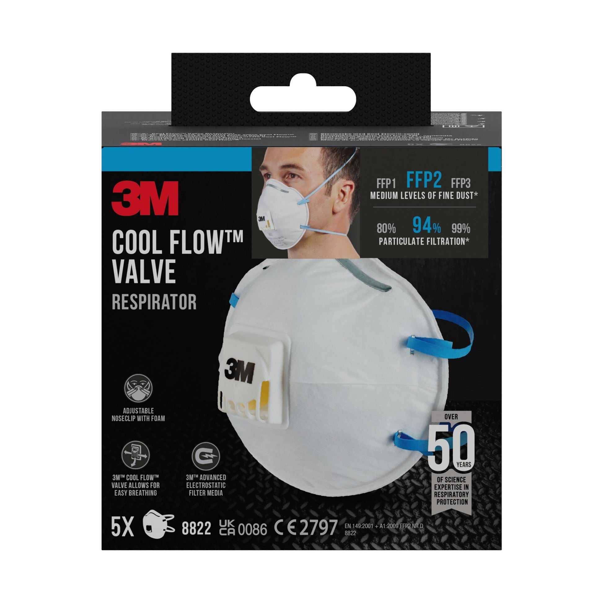 3M™ Cool Flow™ Partikelmaske 8822, FFP2, mit Ventil-3