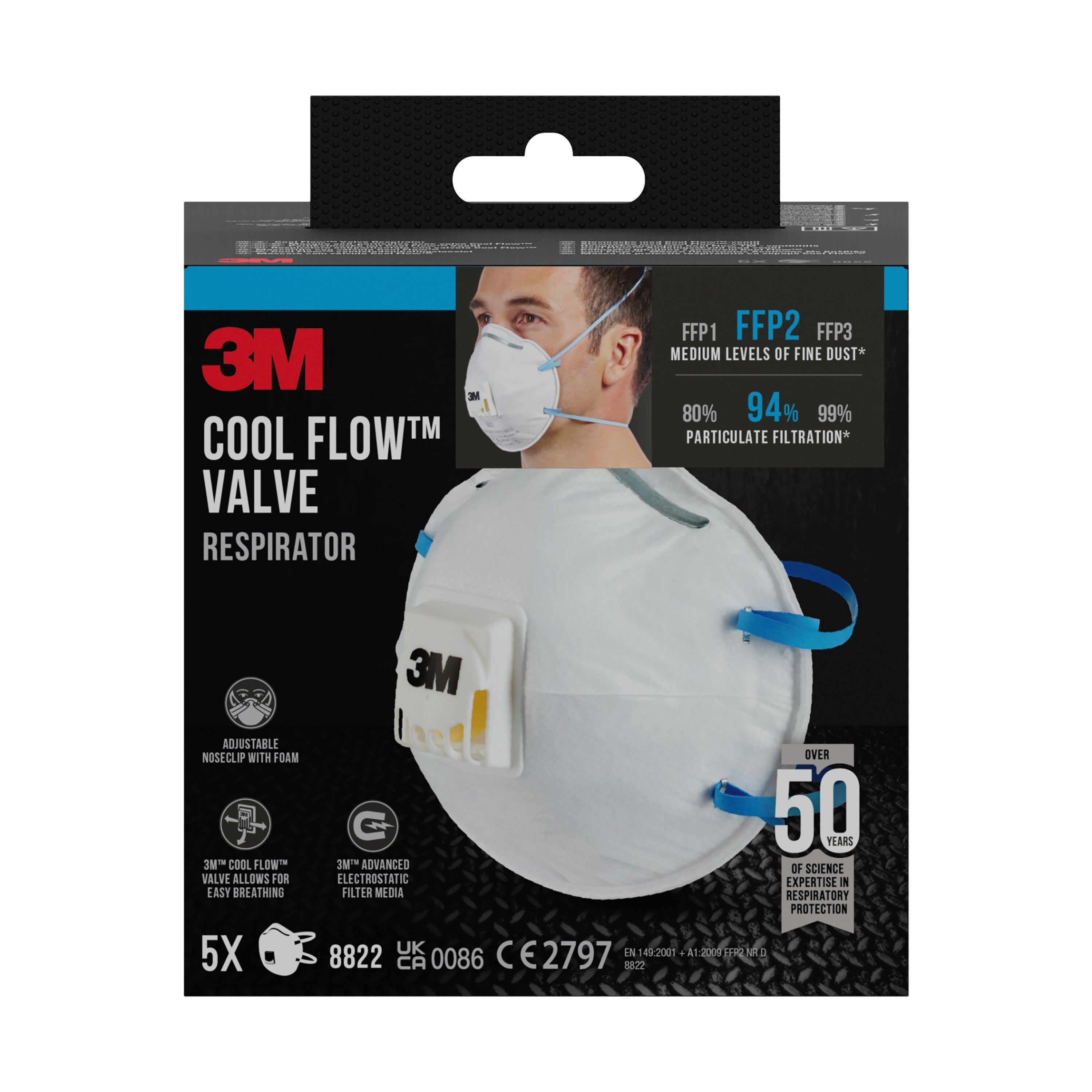 3M™ Cool Flow™ Partikelmaske 8822, FFP2, mit Ventil-zoom-3