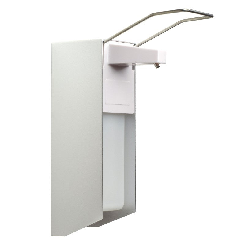 NITRAS Desinfektionsmittelspender mit Armhebel, Aluminium / Kunststoff, silber / weiß, inkl. Wandbefestigungsmaterial, für 1000 ml Flaschen | Packung (1 Stück)-zoom-1