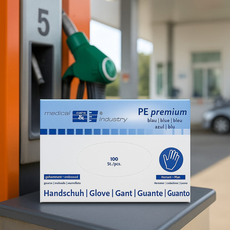 PE Premium - Handschuhe - gehämmert - 100 Stück - Blau - Dieselhandschuhe-zoom-