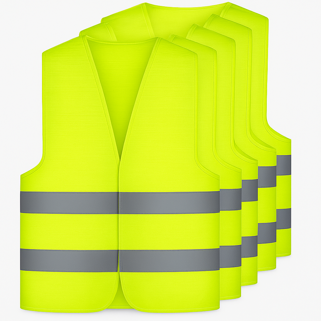 5er Set Warnwesten in Neon-Gelb – Größe XL/XXL – mit 2 Reflektorstreifen