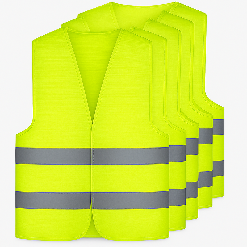 5er Set Warnwesten in Neon-Gelb – Größe XL/XXL – mit 2 Reflektorstreifen-zoom-