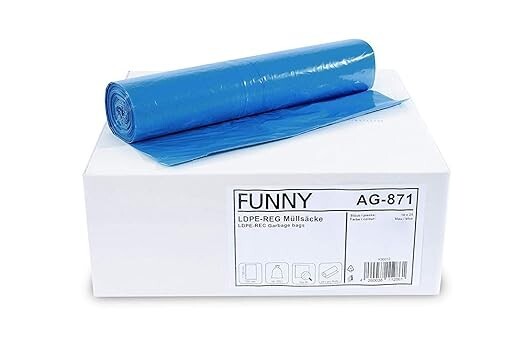 Funny LDPE-Regenerat Müllsäcke 120L – Typ 60 – blau – 250 Stück – extra stabil &
