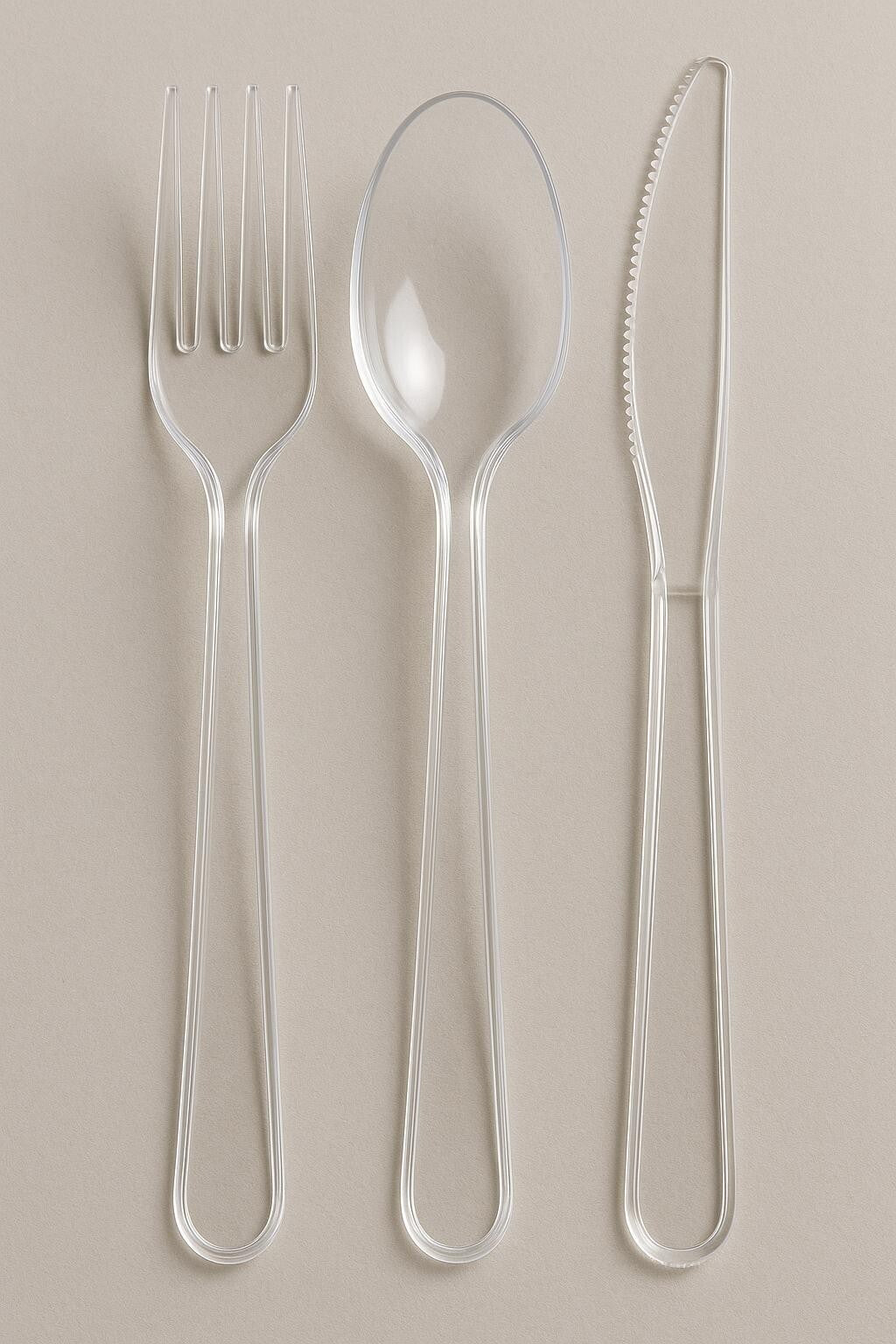 1000x Profi Mehrweg Gabel / Löffel / Messer transparent – Gastro Großpackung