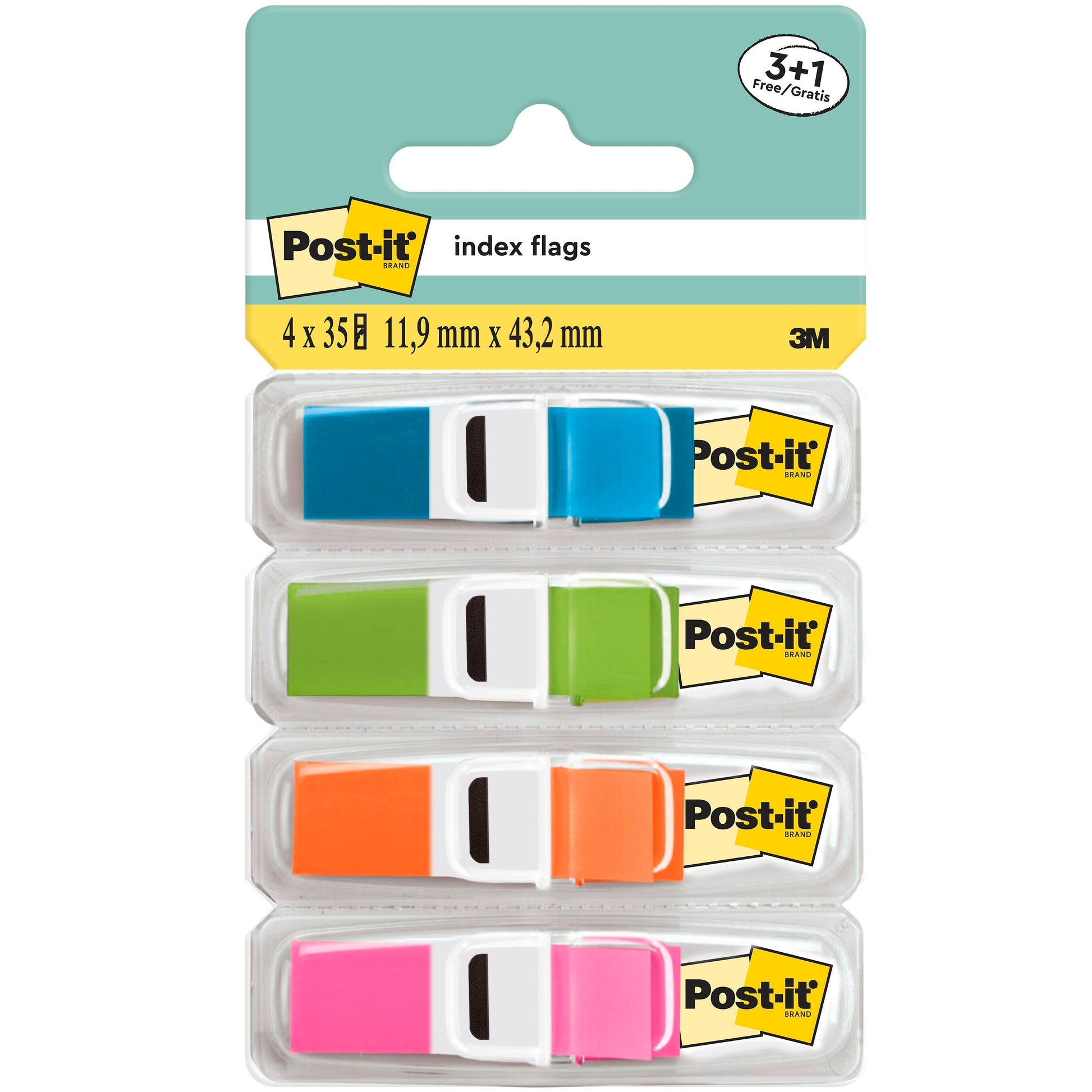 Post-it® Index Haftstreifen, Mini, Transluzente Farben, 11.9 mm x 43.2 mm, Promotion, 35 Haftstreifen/Spender, 3 Spender + 1 Gratis/Packung | 1 Stück-2