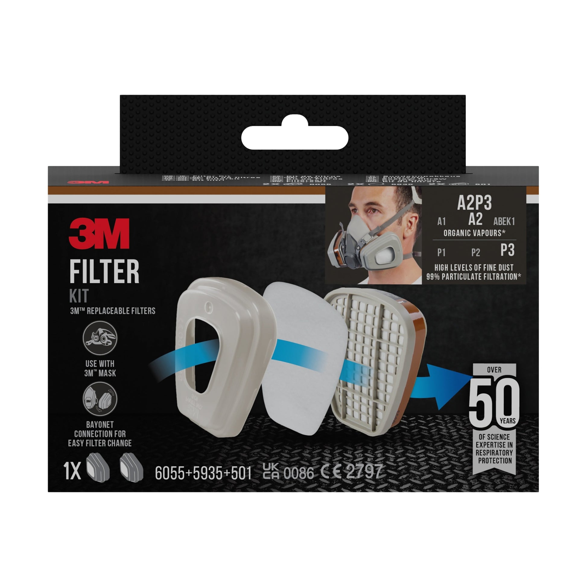 3M™ Filtersatz 6003-1, A2P3 organische Dämpfe (2x6055, 2x5935, 2x501) | Packung (1 Stück)-1