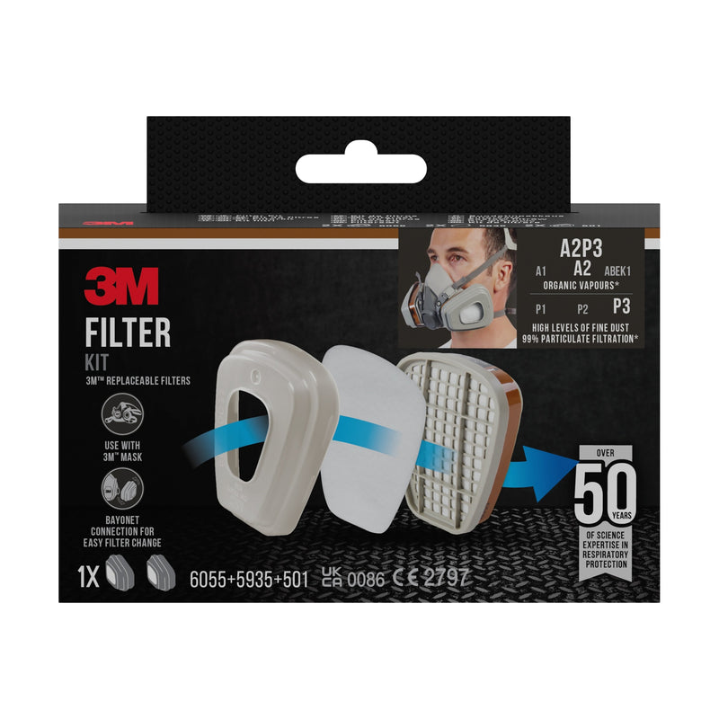 3M™ Filtersatz 6003-1, A2P3 organische Dämpfe (2x6055, 2x5935, 2x501) | Packung (1 Stück)-zoom-