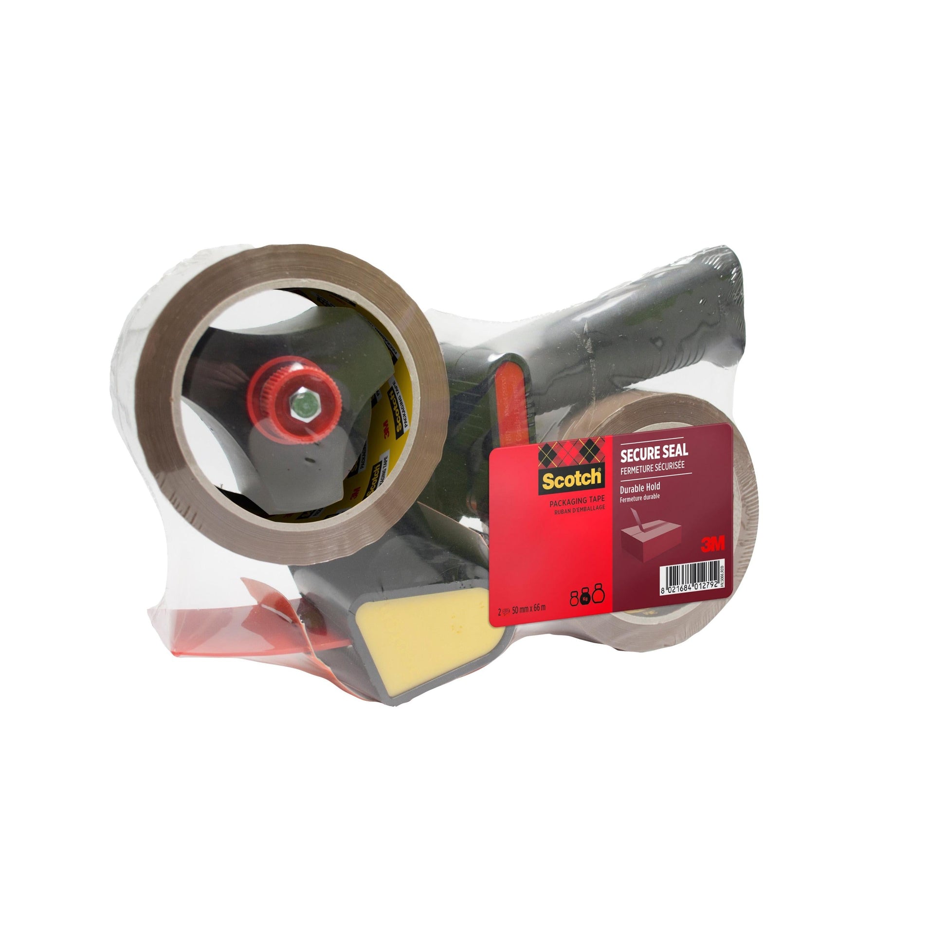 Abroller mit Pistolengriff + Scotch® Verpackungsklebeband für einen sicheren Verschluss, Braun, 50 mm x 66 m, 1 Dispenser + 2 Rollen/Packung | Packung (1 Stück)-1