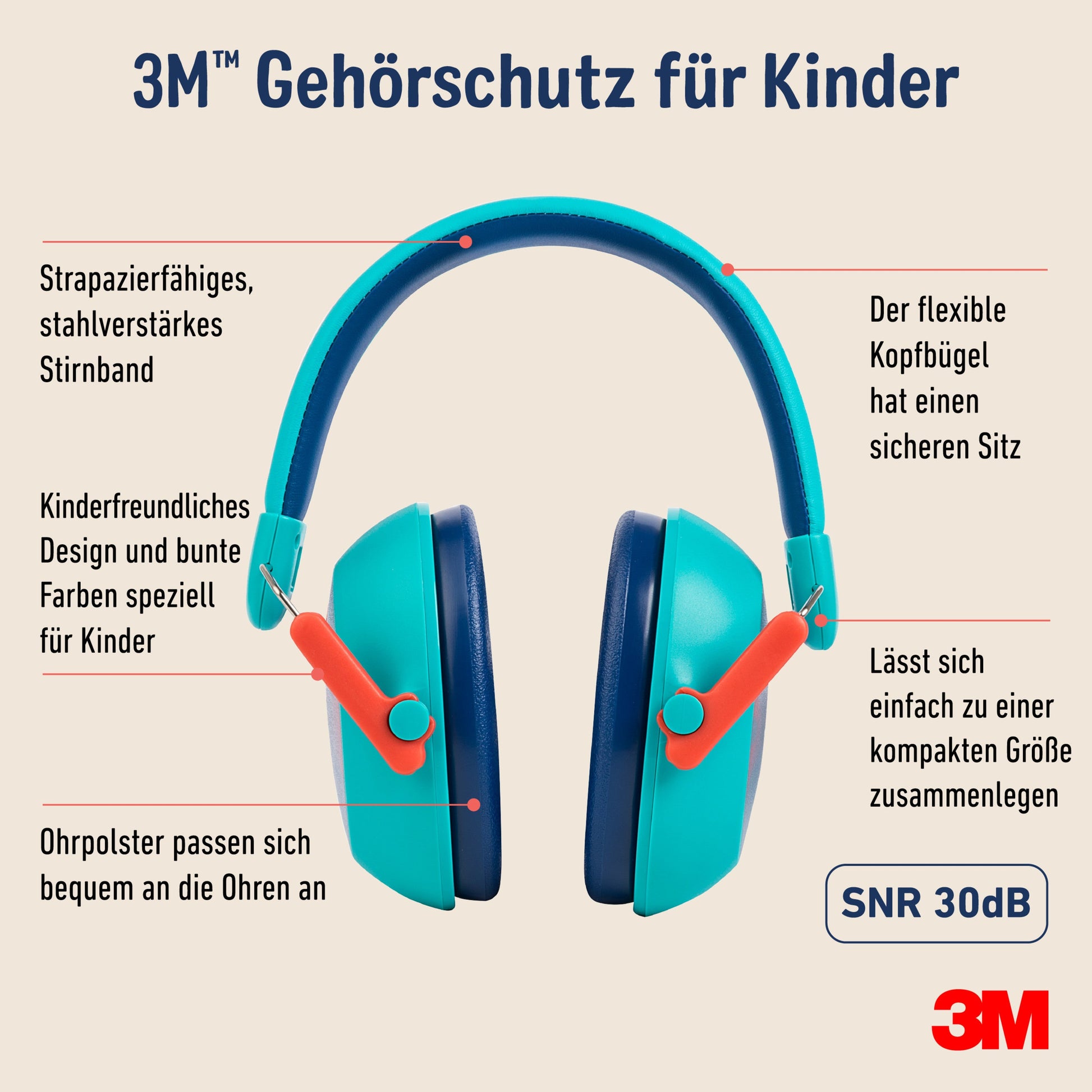 3M™Gehörschutz für Kinder mit Gehörschutz PKIDSP-TEAL-E, türkis (87-98 dB) | Packung (1 Stück)-6