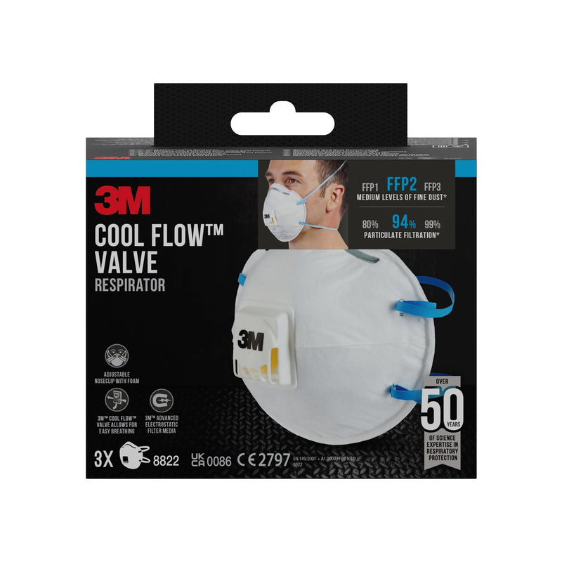 3M™ Cool Flow™ Partikelmaske 8822, FFP2, mit Ventil-zoom-