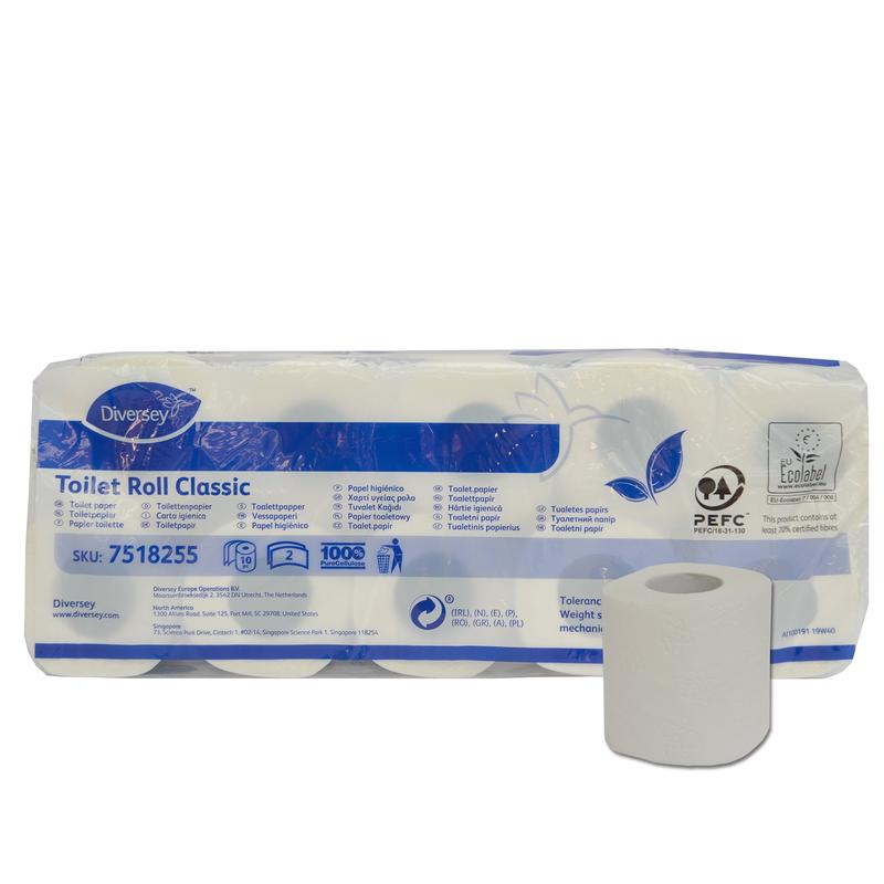 Toilettenpapier Classic, Toilettenpapier weiß aus Zellstoff, 2-lagig, 16,8m/Rolle (Ø 98mm), 160 Blätter/Rolle, umweltzertifiziert | Packung (10 Stück)-zoom-1