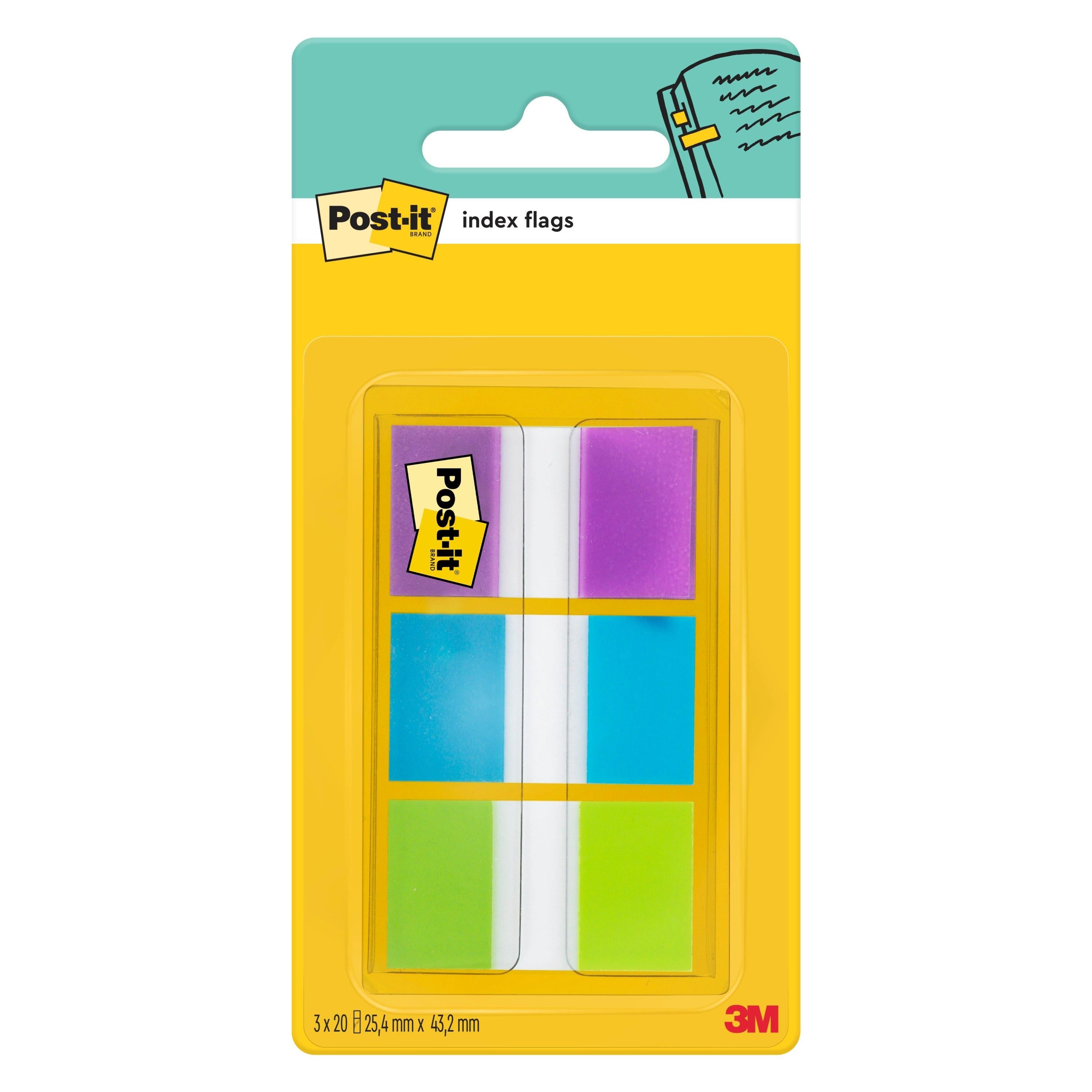 Post-it® Index Haftstreifen, Standard, Verschiedene Farben, 25.4 mm x 43.2 mm, 60 Haftstreifen/Spender, 1 Spender/Packung | Packung (1 Stück)
