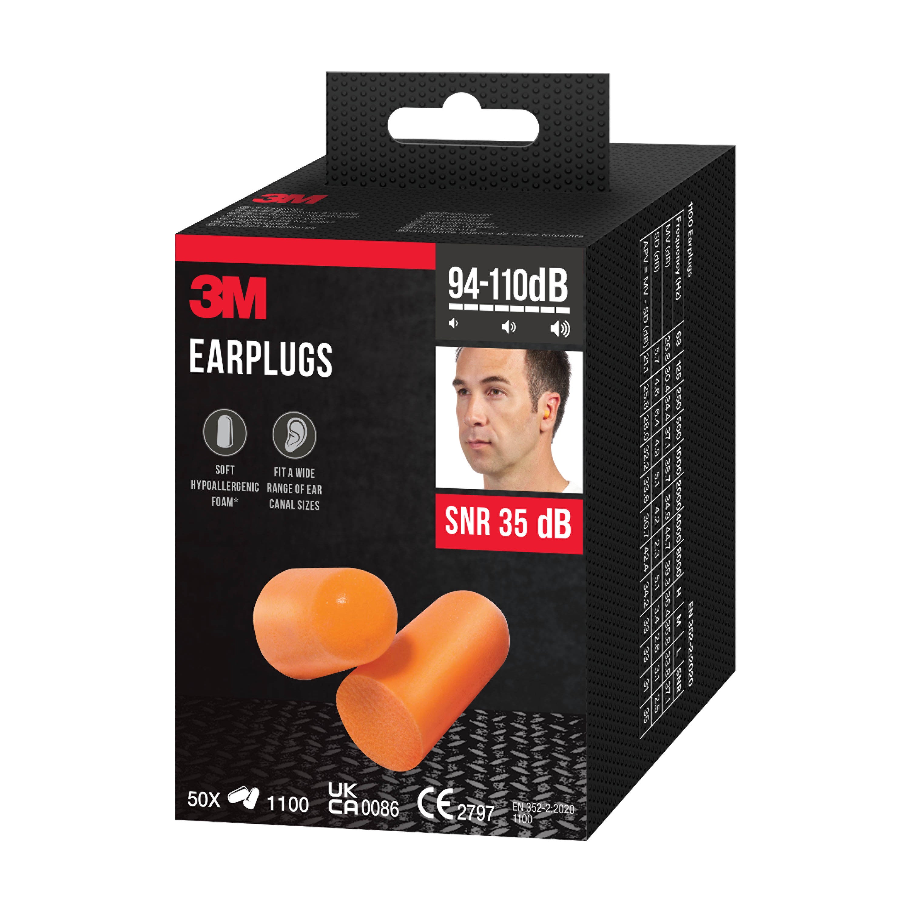 3M™ Gehörschutzstöpsel 1100, Weichschaum, SNR-Wert 35 dB, Orange-zoom-8