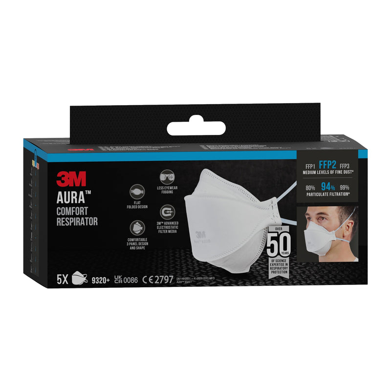 3M™ Aura™ Komfort-Partikelmaske 9320+, FFP2, ohne Ventil, 5er Packung | Packung (1 Stück)-zoom-