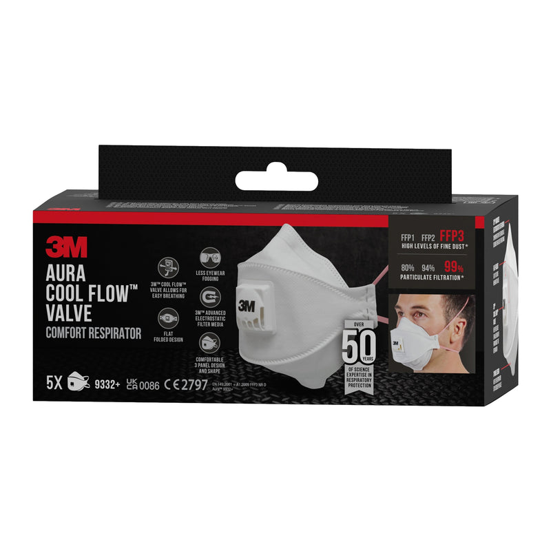 3M™ Aura™ Comfort Cool Flow™ Partikelmaske 9332+, FFP3, mit Ventil-zoom-