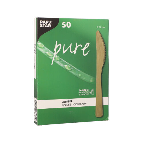 PAPSTAR Messer aus Bambus "pure", 17 cm, umweltfreundlich und stabil | Papptray (50 Stück)-zoom-