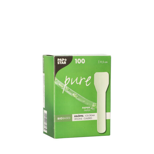 PAPSTAR Eislöffel Papier "pure" 9,5 cm, weiß, umweltfreundlich | Faltschachtel (100 Stück)
