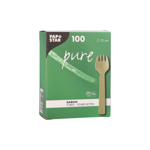 PAPSTAR Holz-Gabeln "pure" 10 cm, umweltfreundlich und stabil | Faltschachtel (100 Stück)-zoom-2