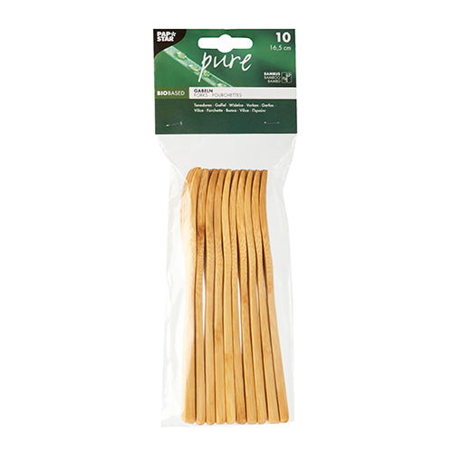 PAPSTAR Gabeln aus Bambus "pure", 16,5 cm, umweltfreundlich | Beutel (10 Stück)-3