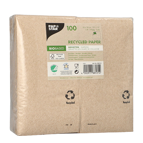 PAPSTAR Servietten 3-lagig, 33x33 cm, natur, aus recyceltem Papier | Folie (100 Stück)-3