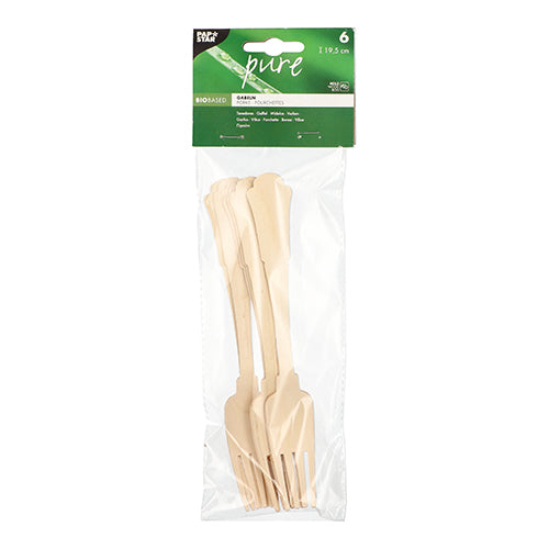 PAPSTAR Holz-Gabeln "pure" 19,5 cm, Vintage-Design | Beutel (6 Stück)-2