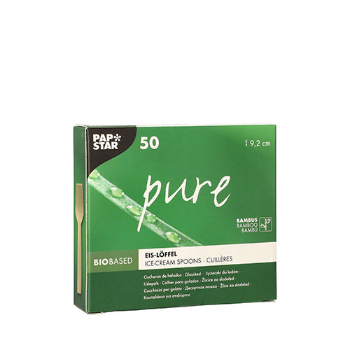 PAPSTAR Eislöffel aus Bambus "pure", 9,2 cm, umweltfreundlich | Faltschachtel (50 Stück)