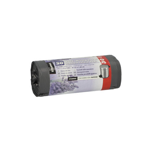 Starpak 20 Müllbeutel, LDPE mit Duft 30 l 60 cm x 50 cm grau - Lavender | Banderole (20 Stück)-1