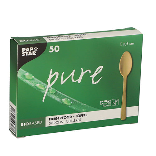 PAPSTAR Fingerfood-Löffel aus Bambus "pure" 9,5 cm, umweltfreundlich | Faltschachtel (50 Stück)