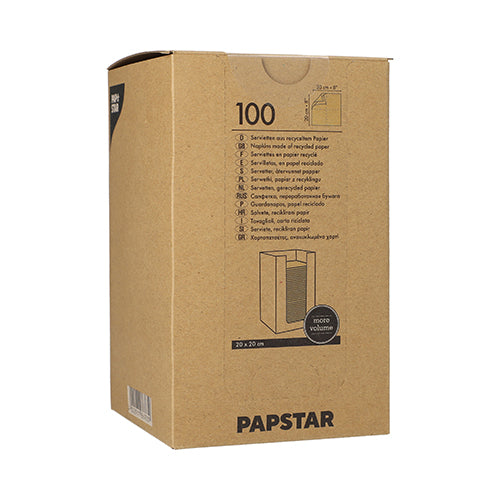 PAPSTAR Servietten 1/4-Falz, 20x20 cm natur, aus recyceltem Papier | Spenderkarton (100 Stück)