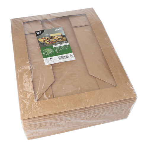 PAPSTAR 25 Tortenkartons mit Deckel eckig mit Sichtfenster aus PLA-12