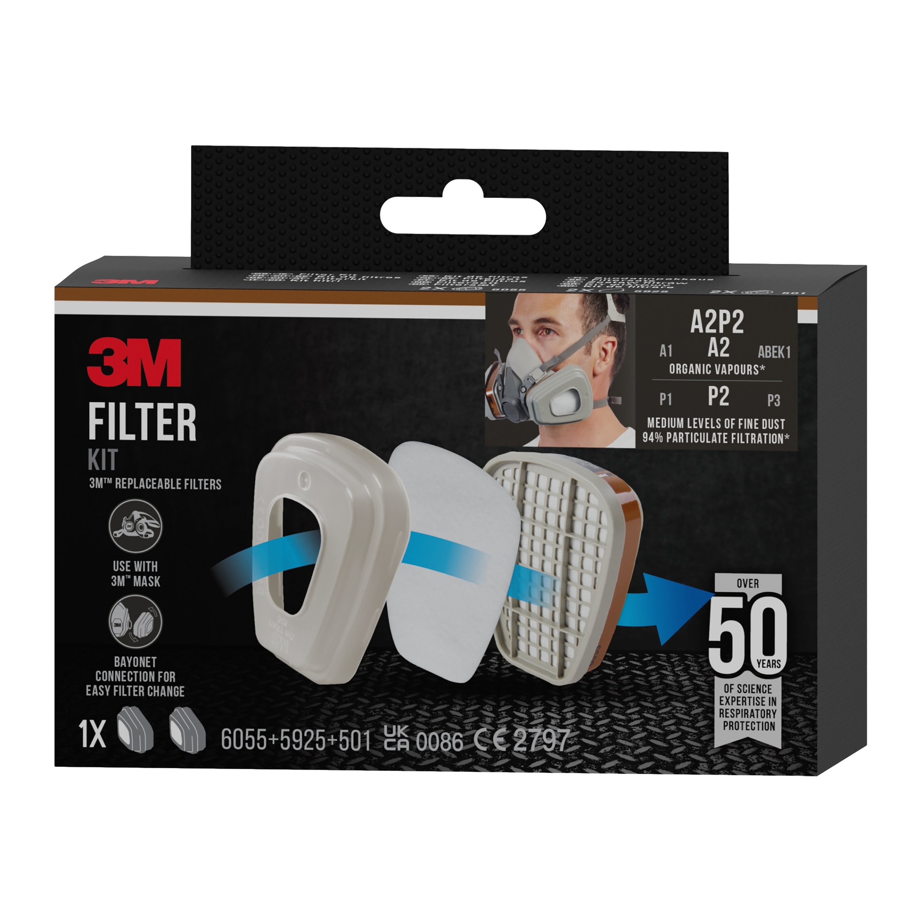 3M™ Filtersatz 6002-1SP, A2P2 organische Dämpfe (2x6055, 2x5925, 2x501) | Packung (1 Stück)-zoom-5