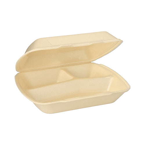 Starpak 100 Menüboxen mit Klappdeckel, XPS 3-geteilt 7,5 cm x 24,3 cm x 20,8 cm