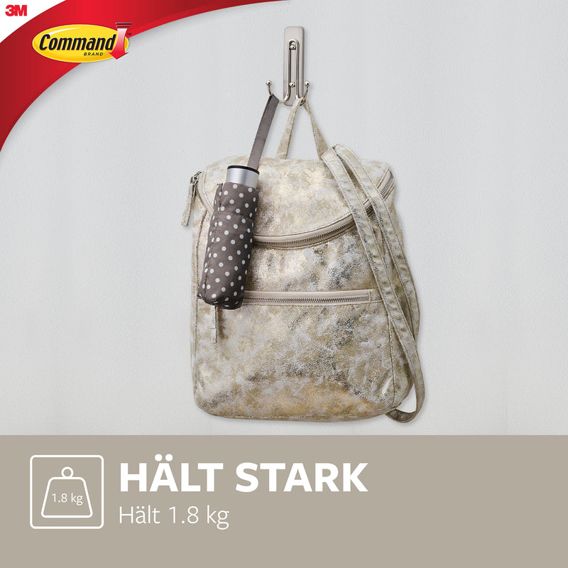 Großer Command™ Doppelhaken in gebürstetem Nickel, 17036, 1 Haken, 1 Strip | Packung (1 Stück)-zoom-