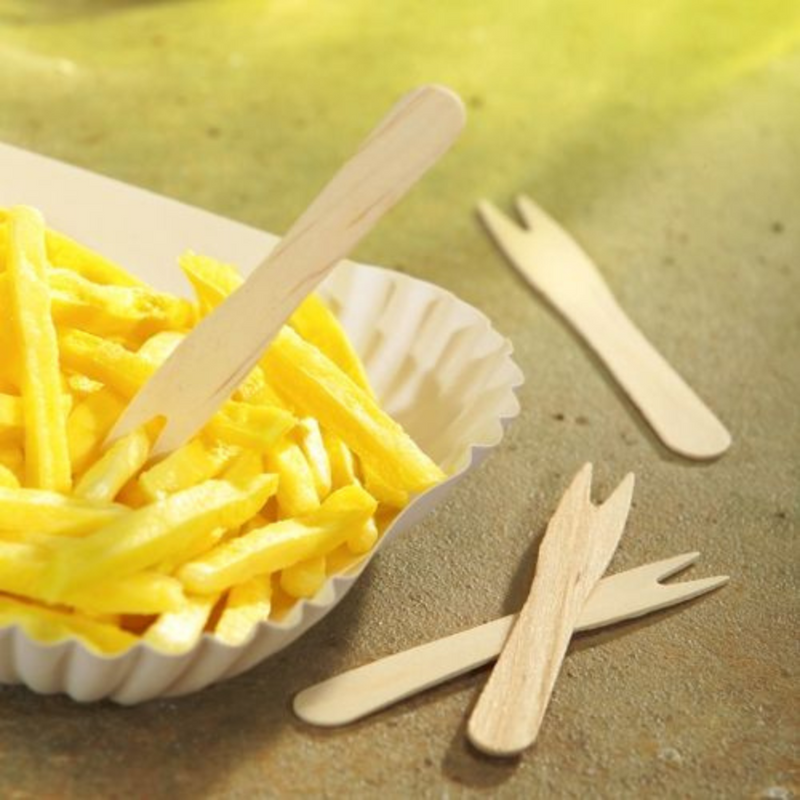 PAPSTAR Pommes-Frites-Gabeln "pure", Holz, 8,5 cm | Packung (1000 Stück)-zoom-