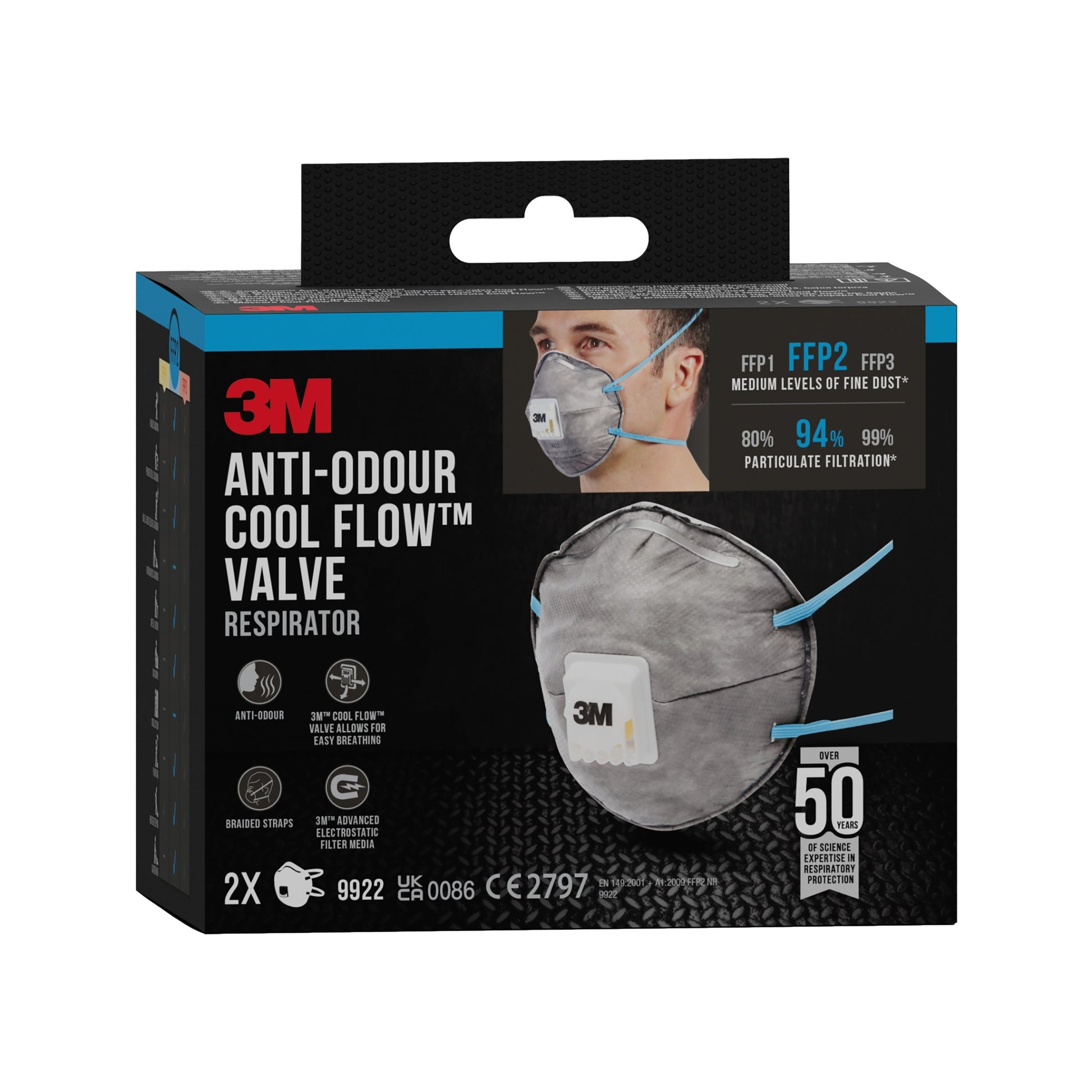 3M™ Cool Flow™ Partikelmaske 9922, FFP2, geruchshemmend, mit Ventil, 2er-Pack | Packung (1 Stück)-5