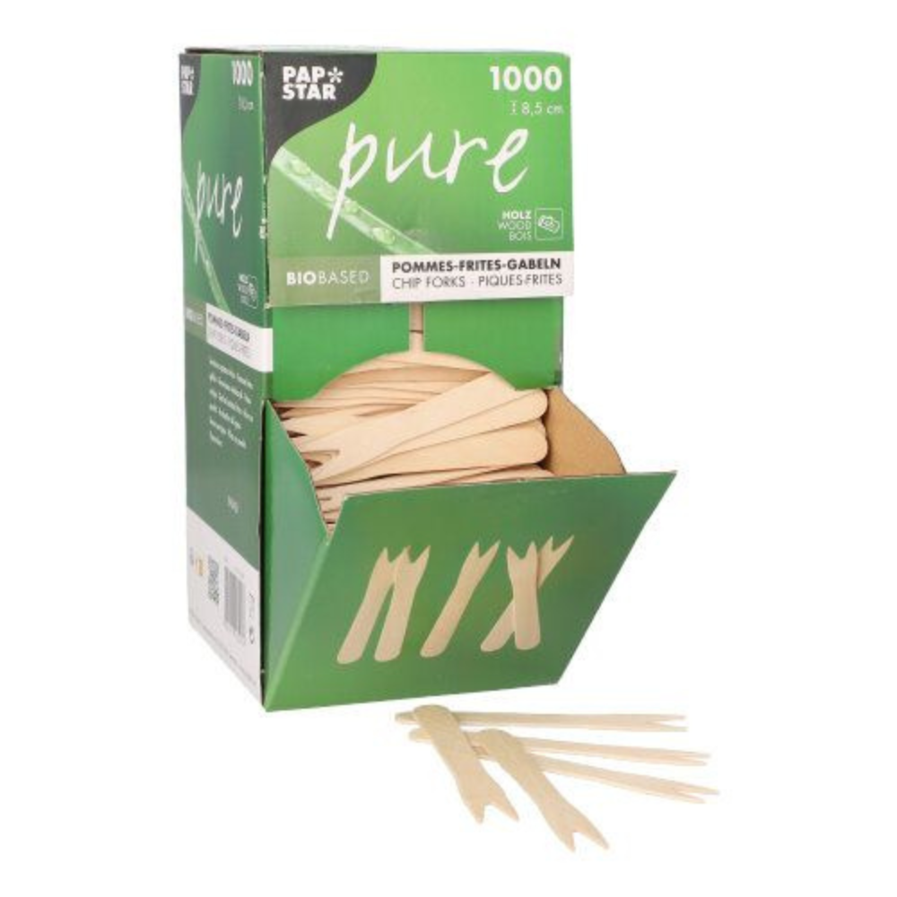 PAPSTAR Pommes-Frites-Gabeln "pure", Holz, 8,5 cm | Packung (1000 Stück)-1